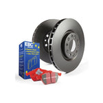 EBC Brakes S12 kit including Redstuff ceramic brake pads and RK series rotors with black thermic anti-rust coating.