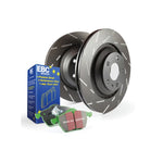 EBC S2 Kit with Greenstuff 2000 series brake pads and black Geomet coated USR slotted vented rotors.