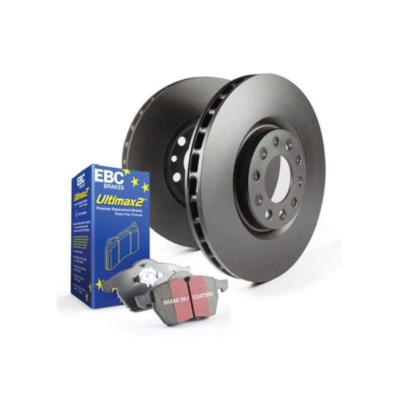 EBC S20 brake kit with black coated rotors and matching brake pads for 2006-2015 Honda Civic.