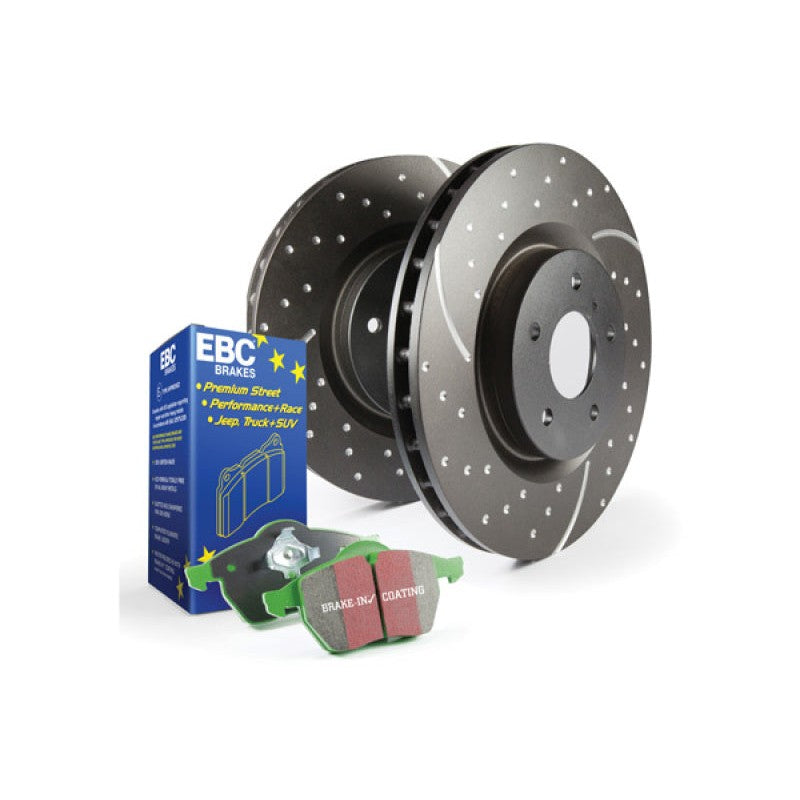 EBC S3 Brake Kit featuring Greenstuff performance pads and Geomet coated GD slotted and dimpled rotors.