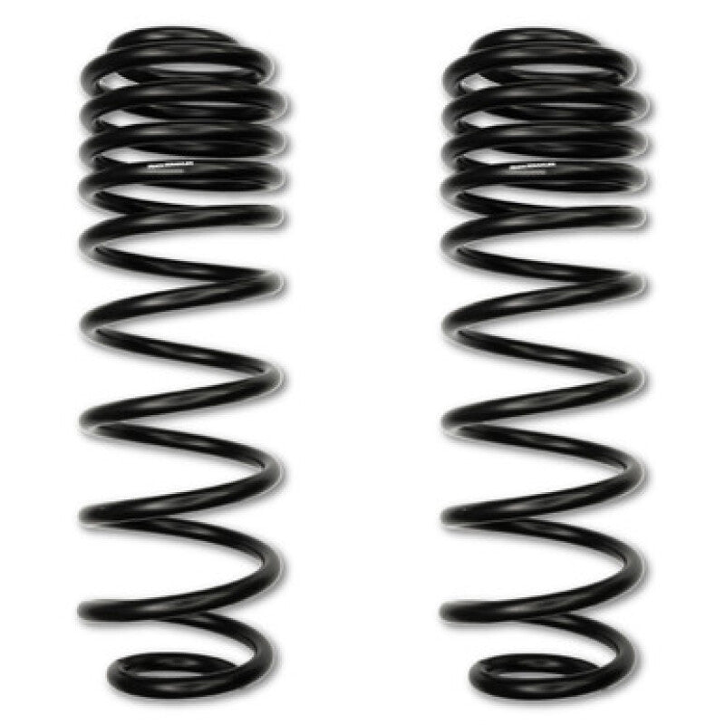 Pair of black powder-coated Rock Krawler 2.5-inch rear coil springs for 2018-2024 Jeep Wrangler JL and JLU.