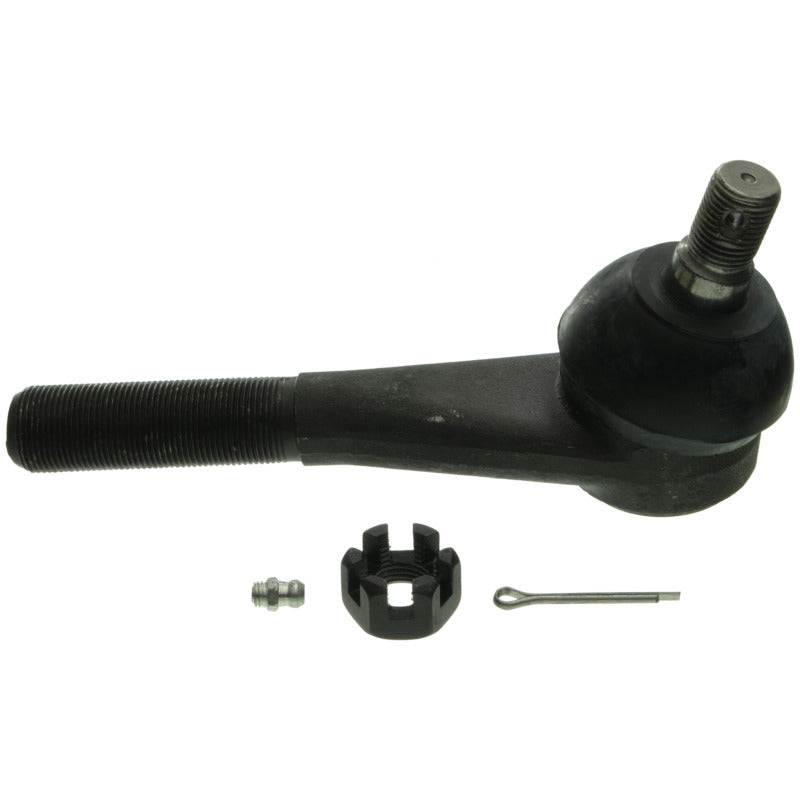 MOOG greaseable tie rod end featuring a threaded ball stud, castle nut, and grease fitting for Pitman arm connection.