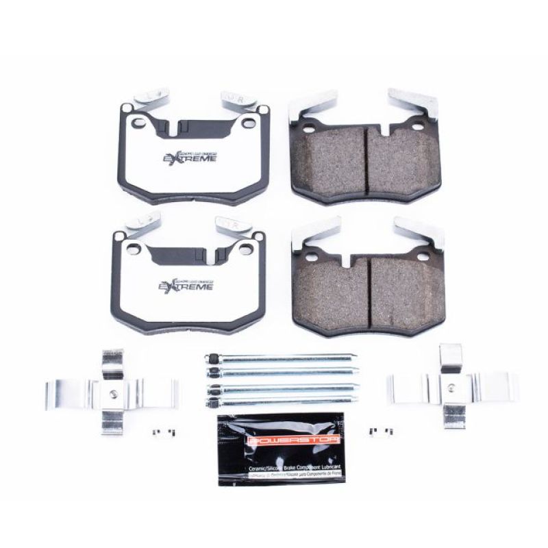 Power Stop Z26 Street Warrior rear carbon-fiber ceramic brake pads with stainless steel hardware and lubricant packet.