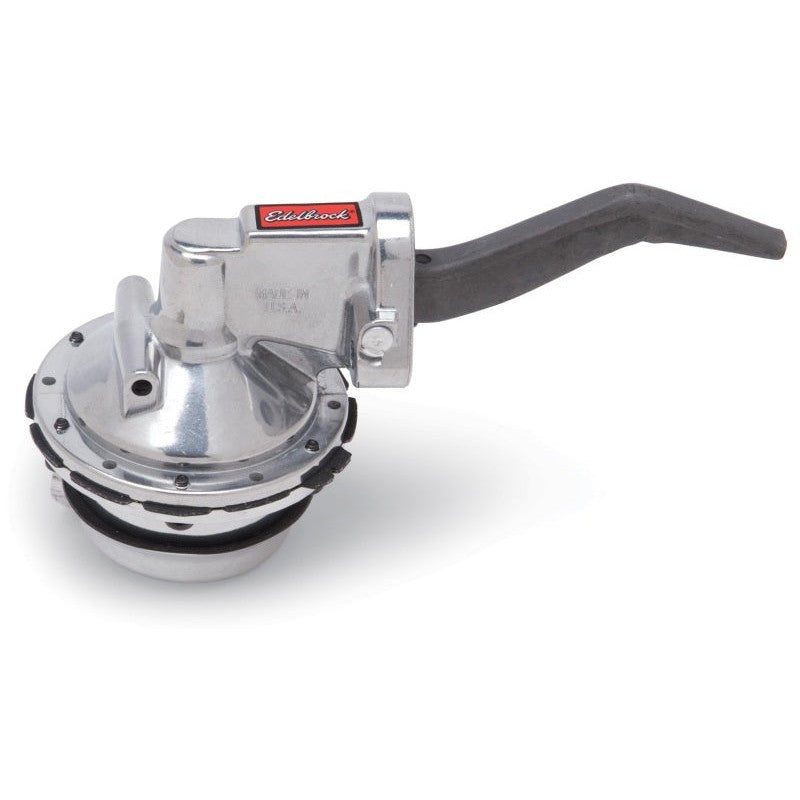 Polished three-stage finish Edelbrock Performer RPM mechanical fuel pump for Ford 289-351W engines