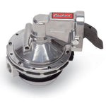Edelbrock Performer RPM mechanical fuel pump with three-stage polished finish and 3/8 inch NPT ports.