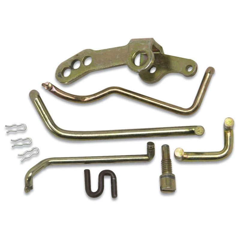 Edelbrock 1473 Performer Series carburetor linkage assortment featuring seven metal links and six retaining clips.