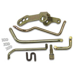 Edelbrock 1473 Performer Series carburetor linkage assortment featuring seven metal links and six retaining clips.