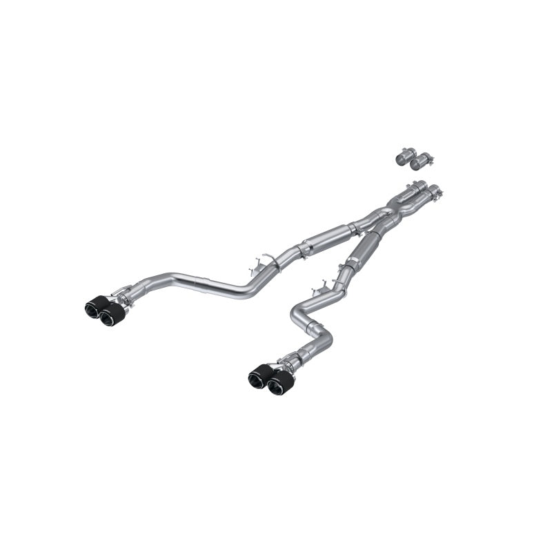 MBRP Armor Pro Series catback exhaust system for Dodge Challenger with quad carbon fiber tips.