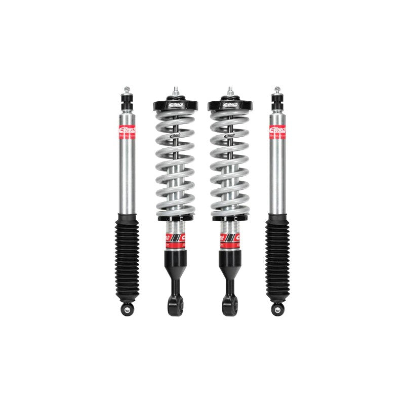 Eibach Pro-Truck Stage 2 suspension system featuring front adjustable coilovers and rear sport shocks for Toyota Hilux 4WD.