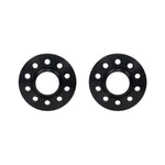 Pair of black anodized Eibach Pro-Spacer 15mm hub-centric aluminum wheel spacers with mounting hardware.