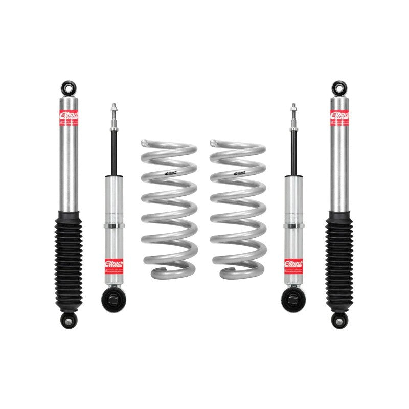 Eibach PRO-TRUCK-LIFT Stage 1 kit with silver coil springs and matched nitrogen-charged shocks for Silverado and Sierra 1500.