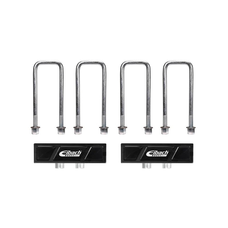Eibach Pro-Truck 1.5-inch rear lift block kit featuring anodized 6061-T6 billet aluminum blocks and steel U-bolts