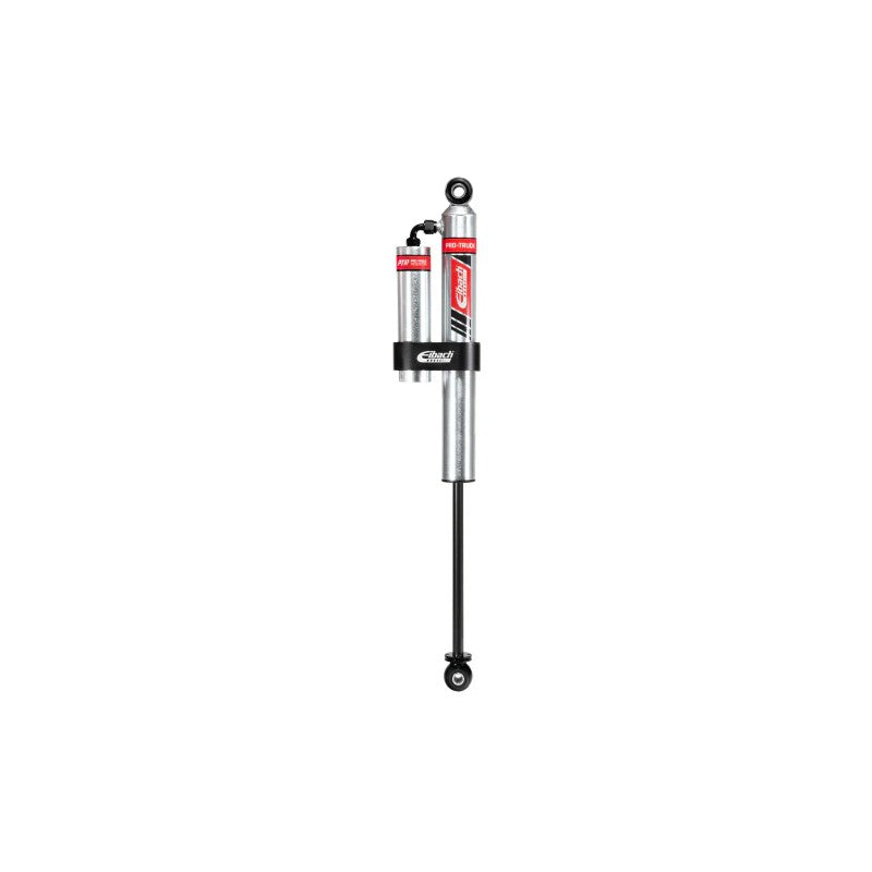 Eibach PRO-TRUCK rear reservoir shock with zinc-plated body, billet aluminum clamps, and nitro-coated piston shaft.
