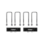 Two Eibach black anodized billet aluminum 1-inch lift blocks with four steel U-bolts and mounting hardware.