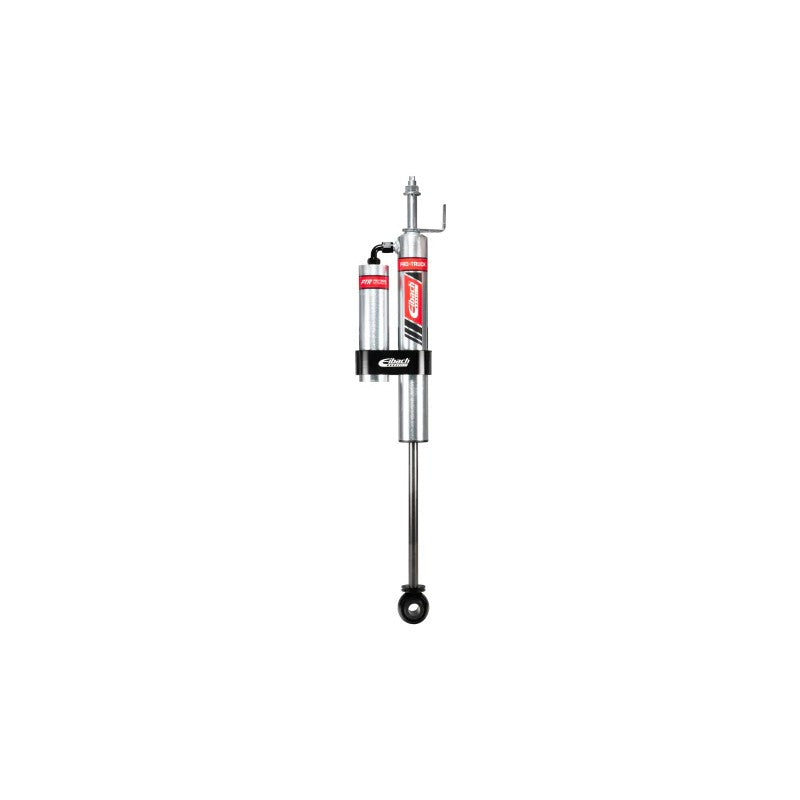 Eibach PRO-TRUCK rear reservoir shock with zinc-plated monotube body and billet aluminum reservoir clamps.
