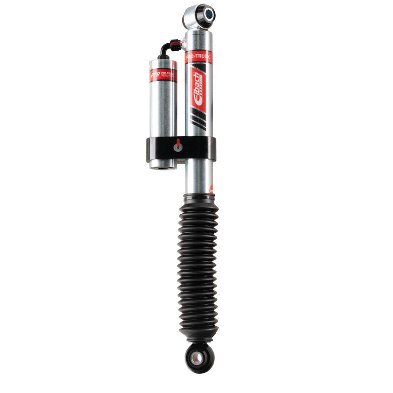 Eibach PRO-TRUCK Sport rear shock absorber with external reservoir, zinc coating, and billet aluminum mounting hardware.