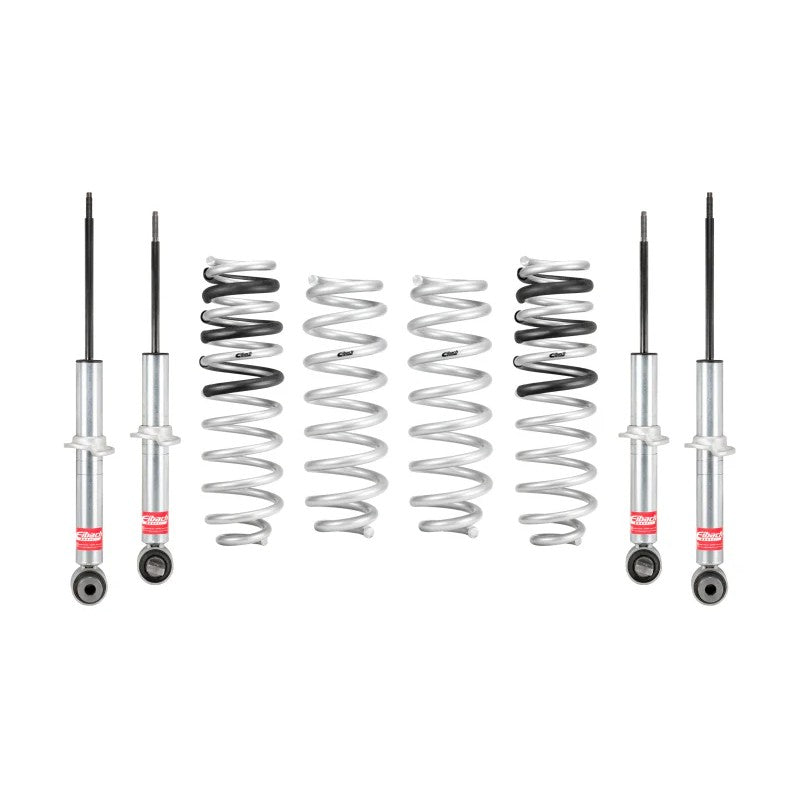 Eibach PRO-TRUCK-LIFT Stage 1 suspension system including four silver coil springs and four silver shocks.