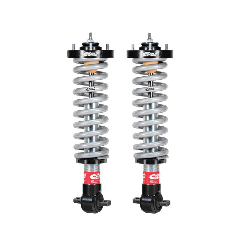 Pair of Eibach PRO-TRUCK 2.0 front coilovers with silver ERO springs and black anodized billet aluminum mounts