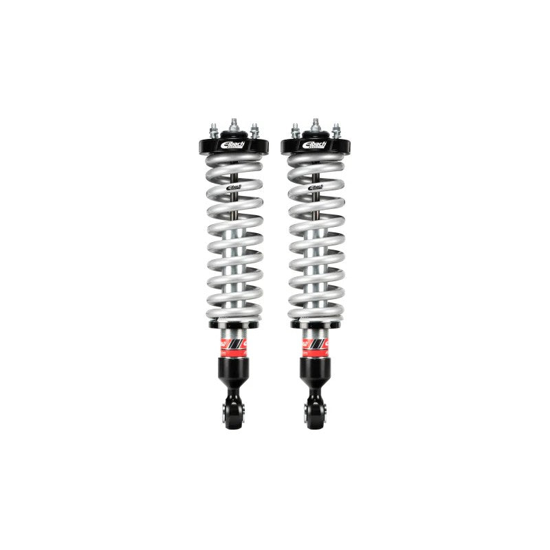 Pair of Eibach Pro-Truck 2.0 front coilovers with silver ERO springs and anodized billet aluminum mounts