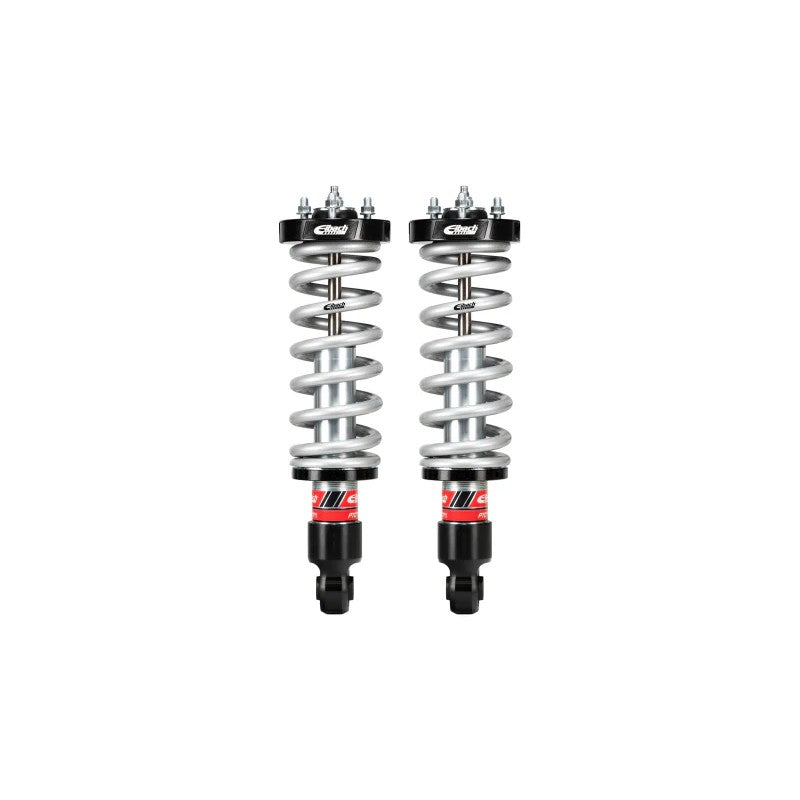 Eibach Pro-Truck Coilover 2.0 front shock assembly with red ERO race spring and silver anodized mounts.