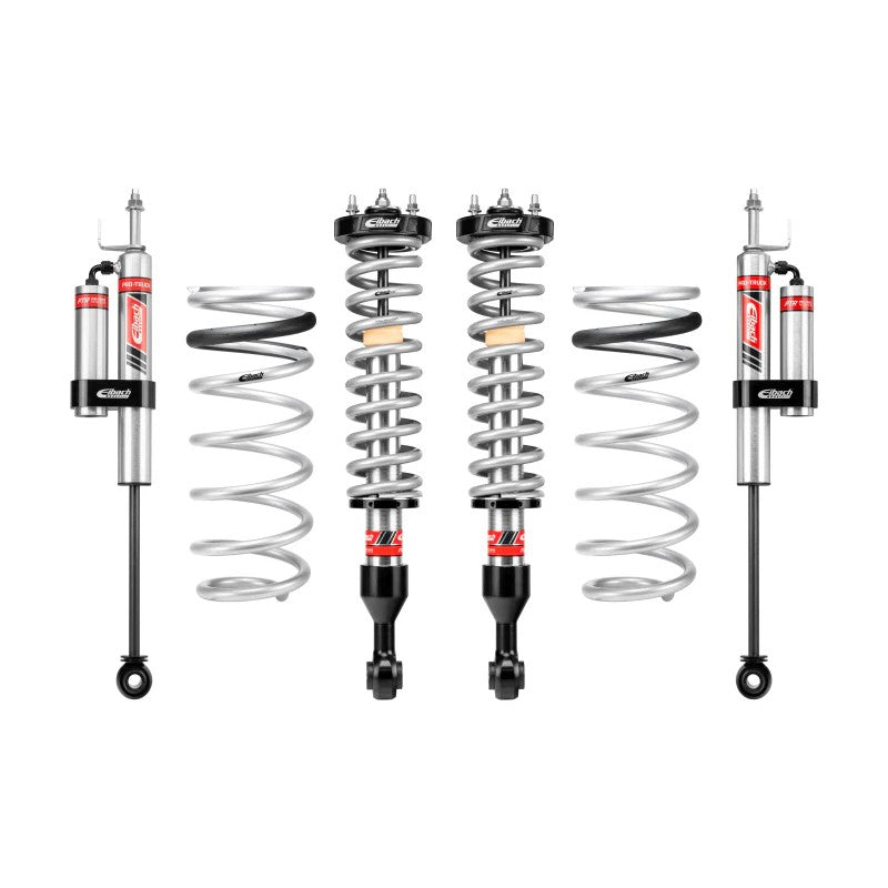 Eibach PRO-TRUCK-LIFT Stage 2R kit with front coilovers, rear reservoir shocks, and silver springs.