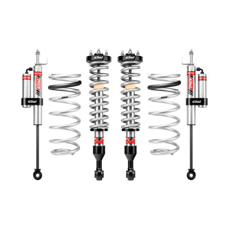 Eibach Stage 2R Pro-Lift Kit featuring adjustable front coilovers and rear reservoir shocks for 2024-2026 Toyota Land Cruiser.
