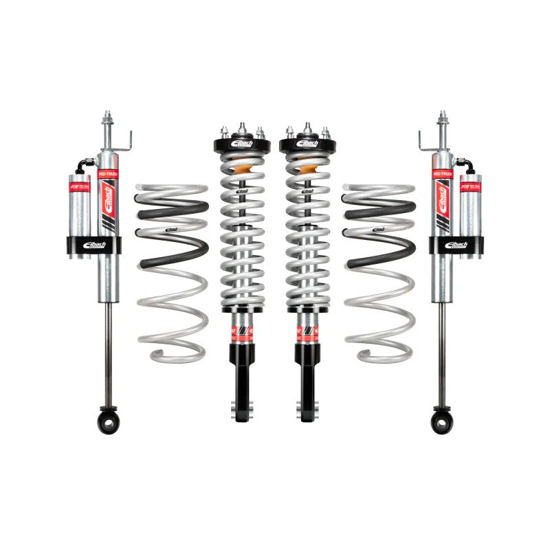 Eibach Pro-Truck Lift Stage 2R front coilovers and rear external reservoir shocks for 2024-2025 Toyota Tacoma.