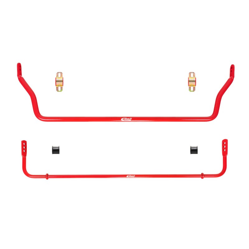 Eibach 24mm front and 15mm rear high-strength steel anti-roll sway bars with mounting bushings and hardware.