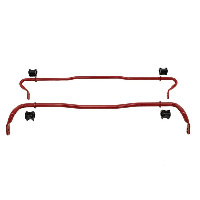 Eibach 25mm front and 19mm rear high-strength steel anti-roll bars with mounting hardware and bushings.