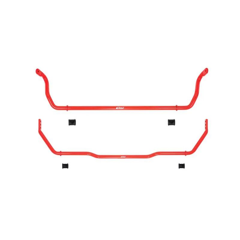 Eibach red powder-coated 26mm front and 22mm rear anti-roll bars with mounting bushings and hardware.
