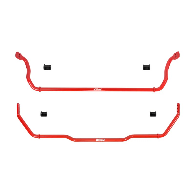 Eibach 26mm front and 23mm rear high-strength steel anti-roll bars with mounting bushings and hardware.