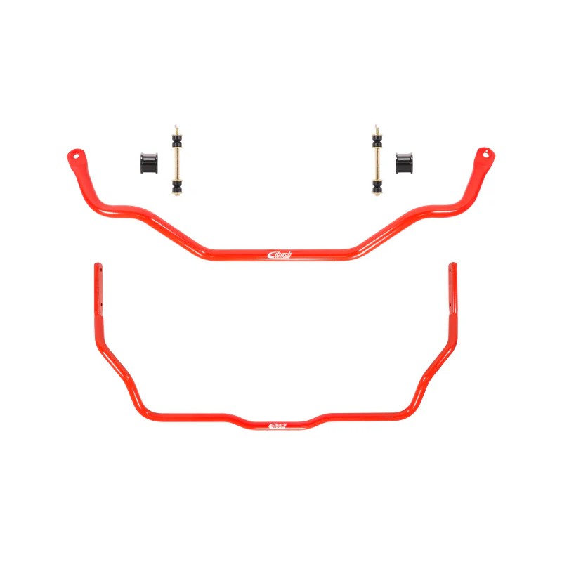 Eibach 35mm front and 25mm rear red powder-coated sway bars with mounting bushings and hardware for 1994-2004 Ford Mustang