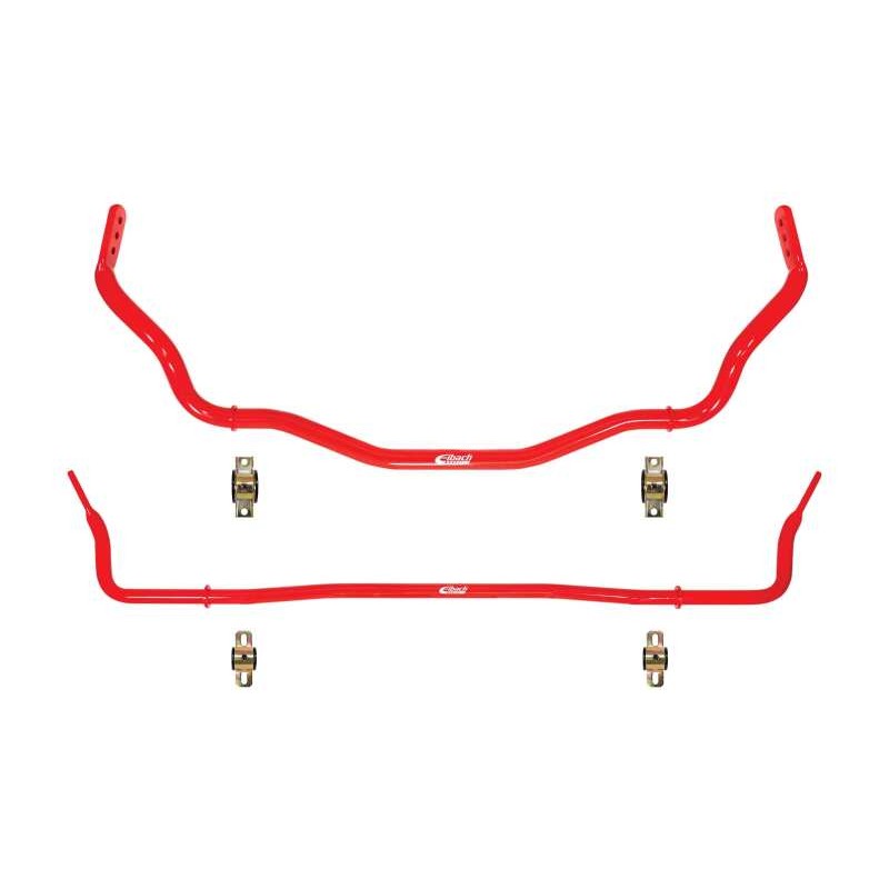 Eibach high-strength steel front and rear anti-roll bars with mounting hardware for 2015-2026 Ford Mustang.