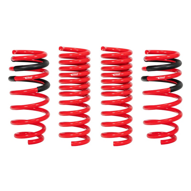 Set of four dark gray Eibach Pro-Kit lowering springs for Dodge Challenger and Charger SRT Hellcat and Scat Pack models.