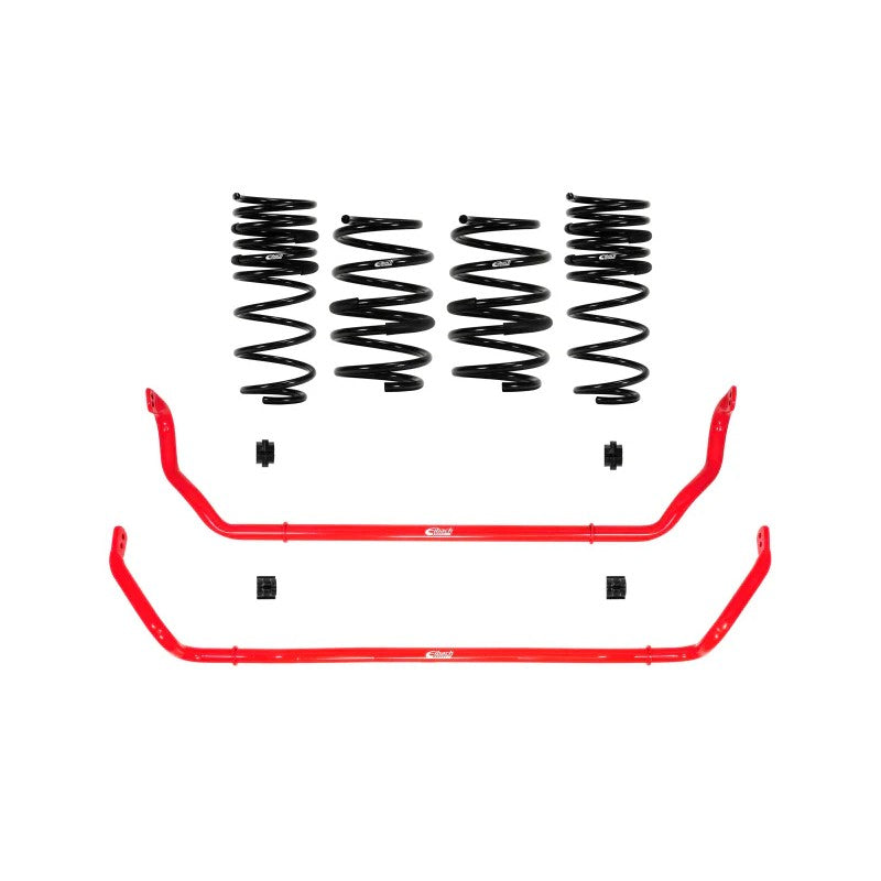 Eibach Pro-Plus Kit featuring red lowering springs and black sway bars for 2015-2023 Ford Mustang