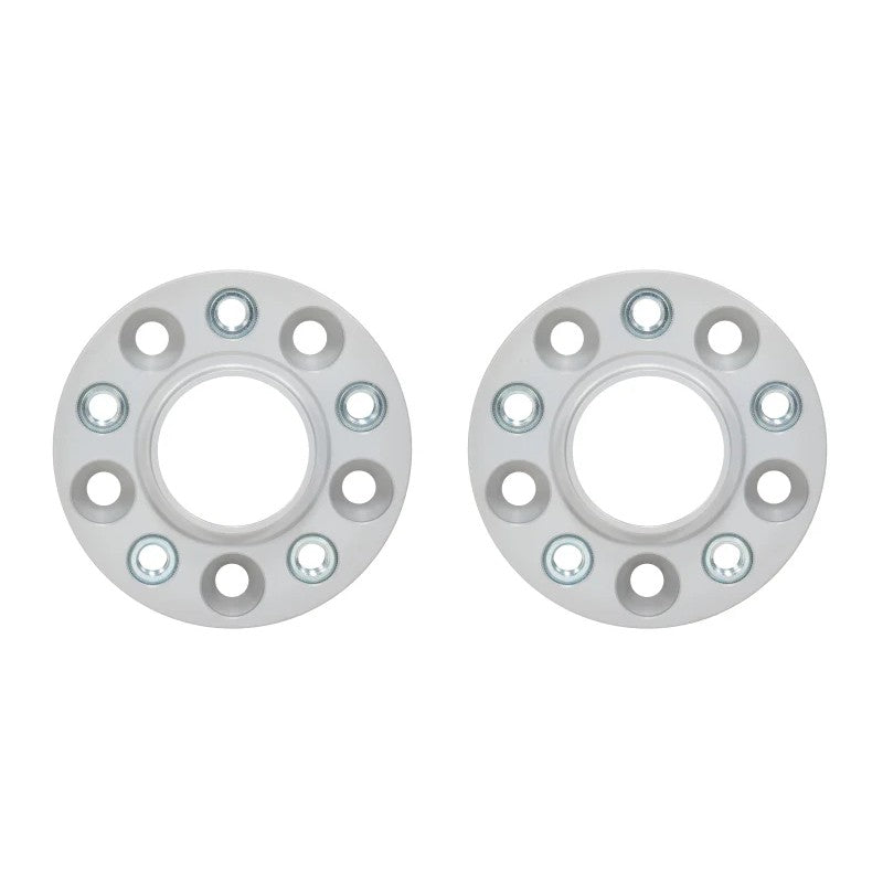 Pair of Eibach Pro-Spacer 30mm silver wheel spacers with 5x120 bolt pattern and 72.5mm hub-centric center bore.