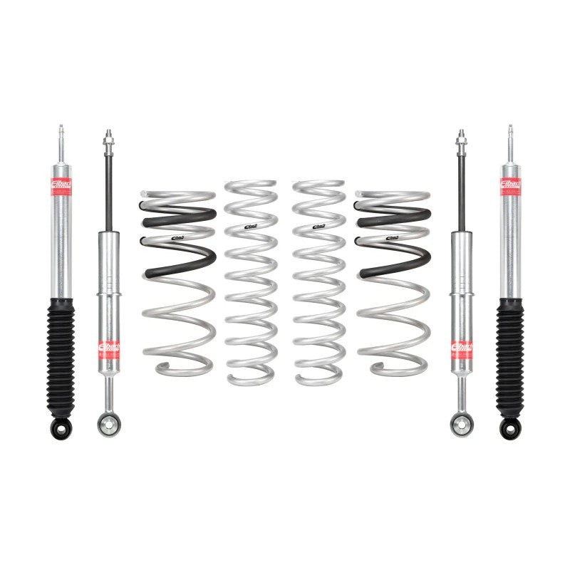 Eibach Pro-Truck-Lift Stage 1 kit featuring silver lift springs and nitrogen-charged shocks for 2024-2026 Toyota Tacoma.