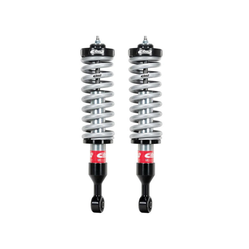 Pair of Eibach Pro-Truck Coilover 2.0 front assemblies with silver ERO springs and black billet aluminum mounts