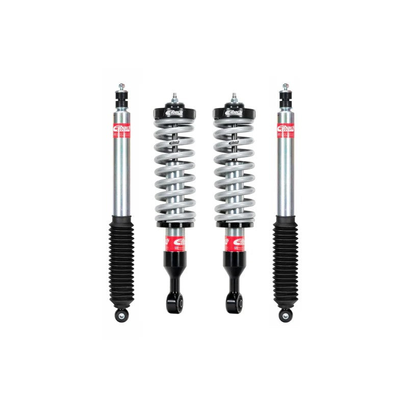 Eibach Pro-Truck 2.0 front coilover assembly with red race spring and silver anodized aluminum mount.