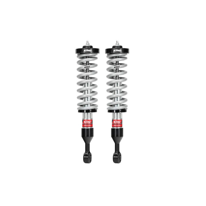 Eibach Pro-Truck 2.0 front coilover pair with silver ERO springs and anodized 6061-T6 billet aluminum mounts.