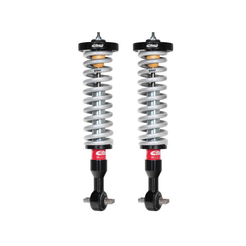 Eibach Pro-Truck 2.0 front coilovers with silver ERO springs and black anodized billet aluminum mounts for Ford F-150.