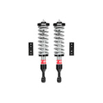 Pair of Eibach Pro-Truck 2.0 front coilovers with silver springs and billet aluminum mounts for Toyota Tacoma.