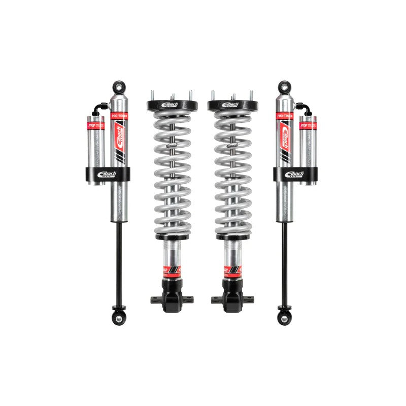 Eibach PRO-TRUCK-LIFT Stage 2R kit featuring adjustable front coilovers and rear external reservoir dampers.