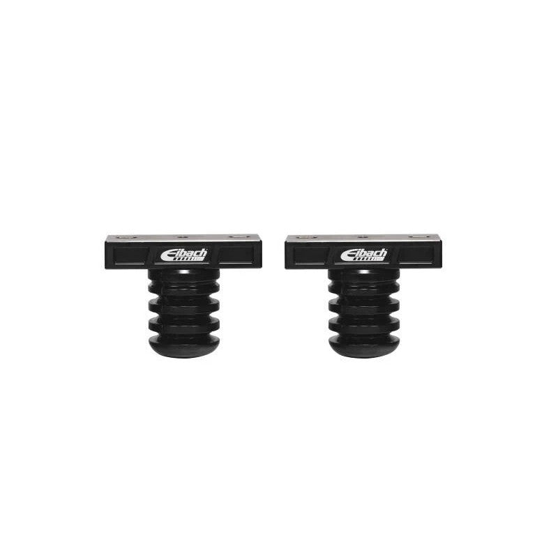 Eibach progressive rate polyurethane rear bump stops with billet aluminum relocation blocks for Toyota 4Runner.