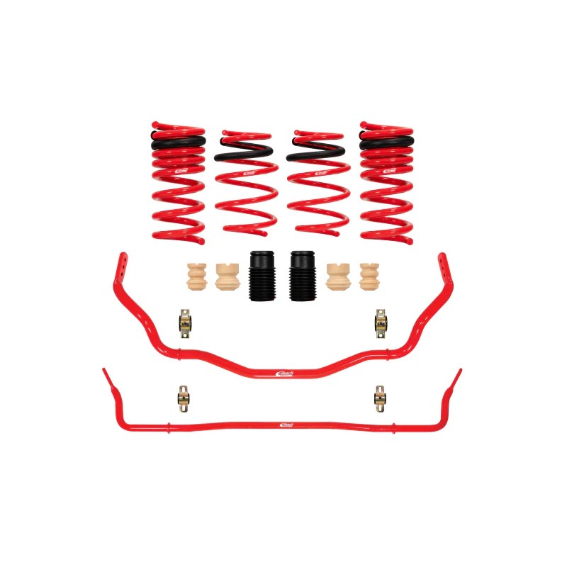 Eibach Sportline-Plus suspension kit including red lowering springs and black sway bars for 2015-2023 Ford Mustang