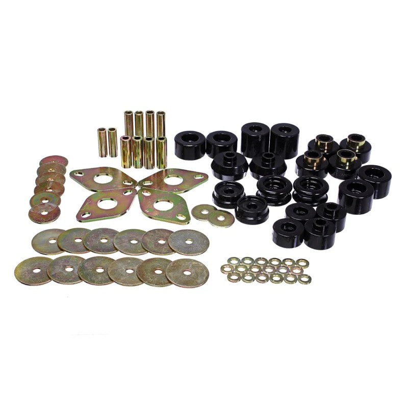 Energy Suspension Hyper-Flex black polyurethane body mount bushings and hardware for 1996-2002 Toyota 4Runner.