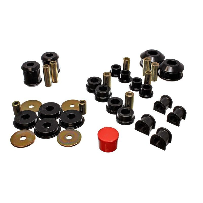Black Energy Suspension Hyper-Flex polyurethane master bushing kit for 2003-2005 Mitsubishi Lancer Evolution.