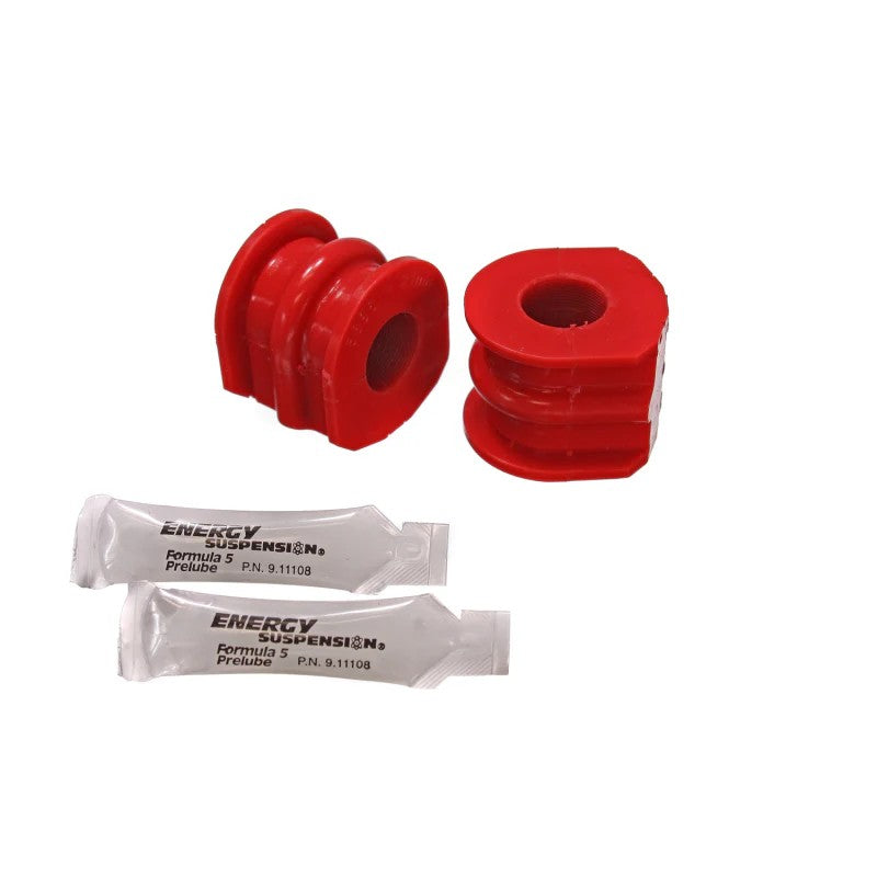 Red 21mm Energy Suspension Hyper-Flex polyurethane rear sway bar frame bushings for Nissan 350Z and Infiniti G35.