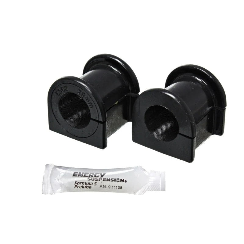 Black Energy Suspension 29mm Hyper-Flex polyurethane front sway bar bushings and mounting hardware kit.