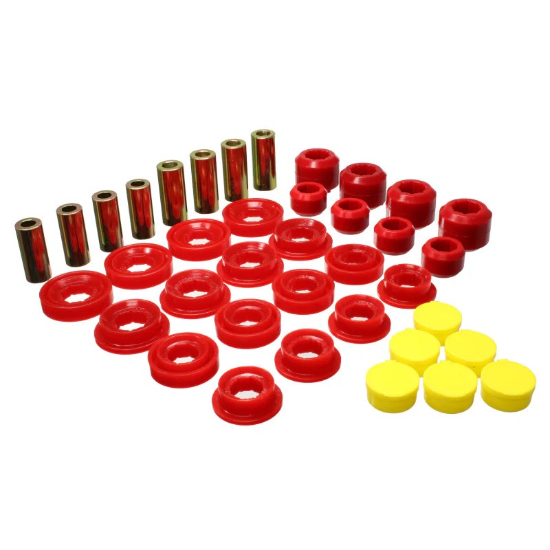 Energy Suspension red polyurethane control arm bushing set for 2003-2009 Dodge Ram 1500, 2500, and 3500.